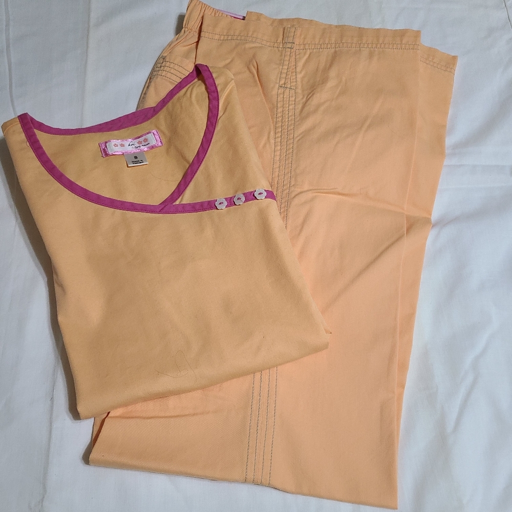 Peach Women's Top with Pink Trim - Picture 3 of 3